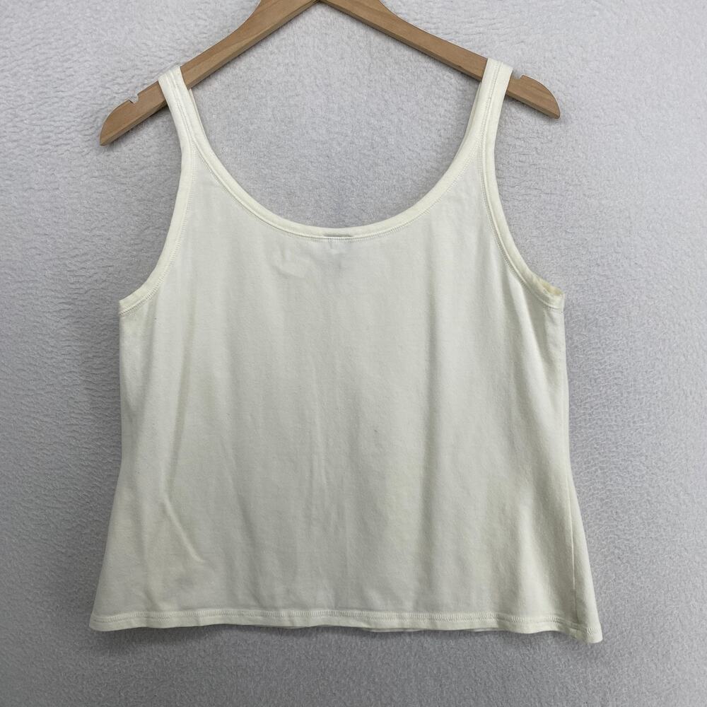 EILEEN FISHER Tank Top L Cotton Stretch Jersey Scoop Neck Camisole White USA - Picture 8 of 9